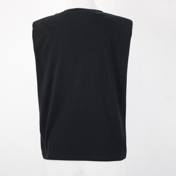 All Saints Sz S Black Sleeveless Padded Shoulder 100% Cotton Silhouette Top