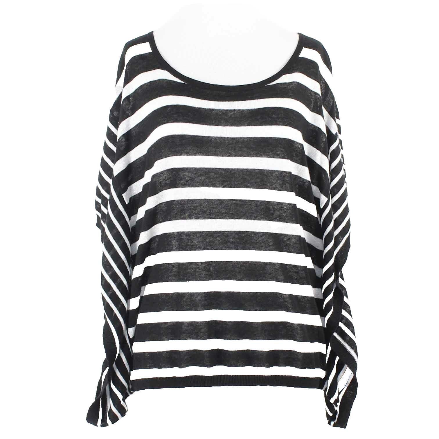 LOFT NEW Sz M Black White Stripe Knit Linen Cotton Casual Top