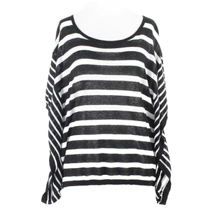 LOFT NEW Sz M Black White Stripe Knit Linen Cotton Casual Top