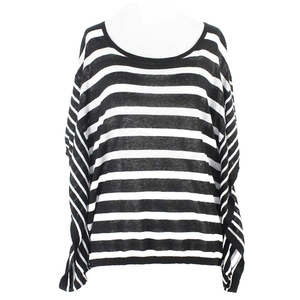 LOFT NEW Sz M Black White Stripe Knit Linen Cotton Casual Top