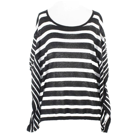 LOFT NEW Sz M Black White Stripe Knit Linen Cotton Casual Top