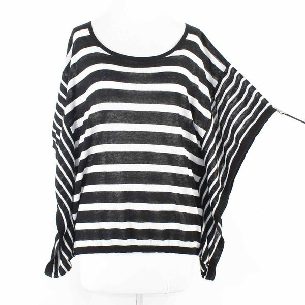 LOFT NEW Sz M Black White Stripe Knit Linen Cotton Casual Top