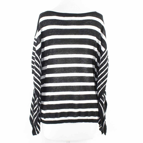 LOFT NEW Sz M Black White Stripe Knit Linen Cotton Casual Top