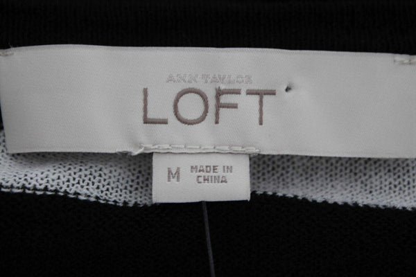 LOFT NEW Sz M Black White Stripe Knit Linen Cotton Casual Top