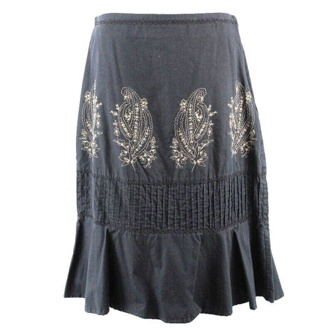 Persaman Sz 2 Black Pin Tuck Ruffle Tan Embroidered 100% Cotton Lined Skirt