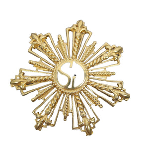 St John Black Enamel Goldtone Filigree Starburst Logo 2.5" Pin