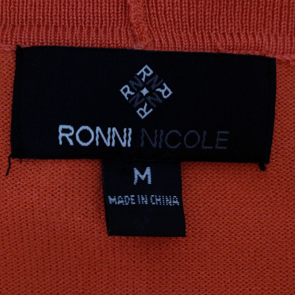 Ronni Nicole Sz M Peach Open Ribbed Edges Rayon Nylon Knit Short Wrap