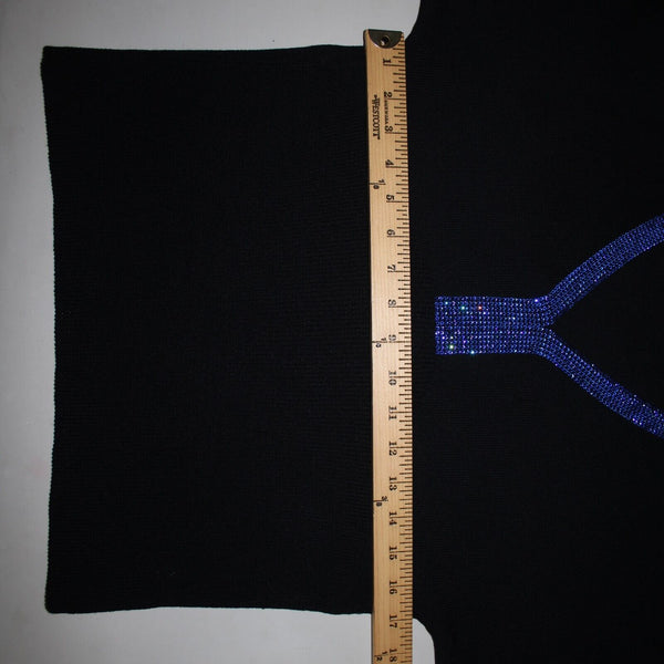 St John Evening Sz P Black Blue Rhinestones V Neck 3/4 Sleeve Santana Knit Top