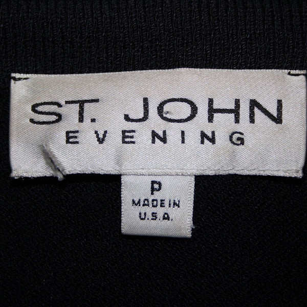 St John Evening Sz P Black Blue Rhinestones V Neck 3/4 Sleeve Santana Knit Top