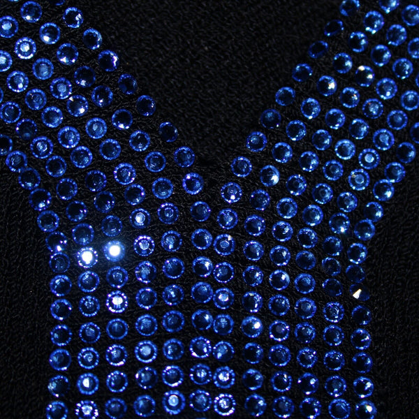 St John Evening Sz P Black Blue Rhinestones V Neck 3/4 Sleeve Santana Knit Top