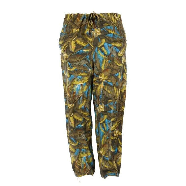 Company NEW $112 Sz L x 30 Olive Aqua Tropical Elastic Pockets Silk Pant