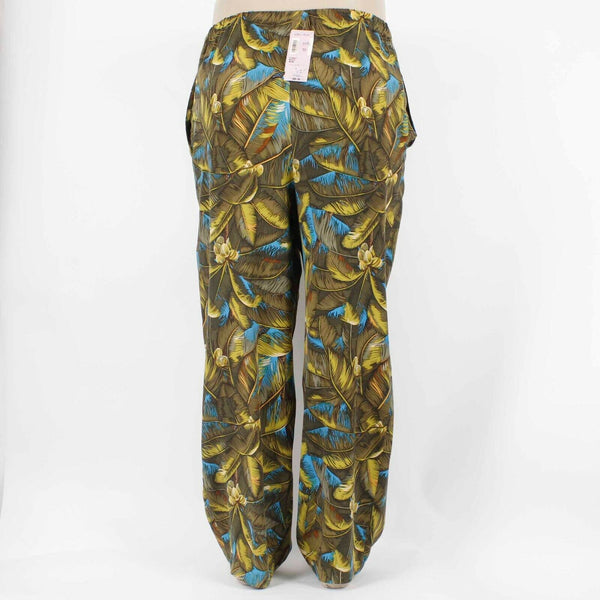 Company NEW $112 Sz L x 30 Olive Aqua Tropical Elastic Pockets Silk Pant
