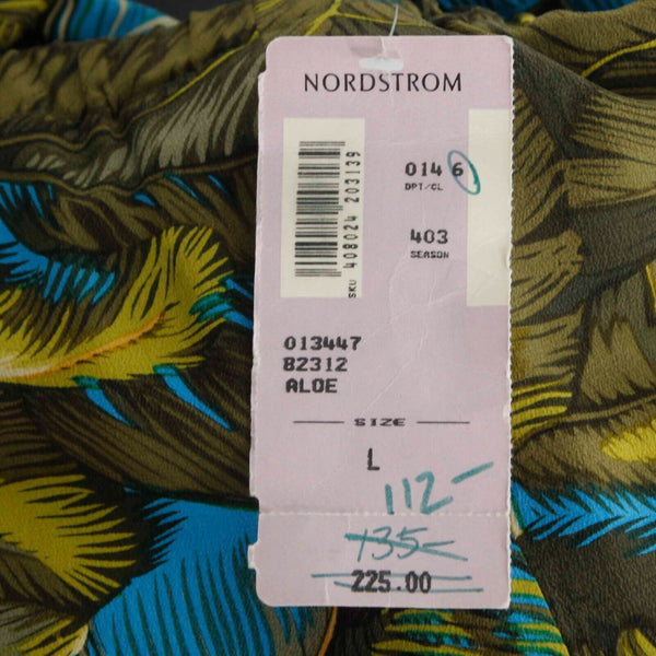 Company NEW $112 Sz L x 30 Olive Aqua Tropical Elastic Pockets Silk Pant