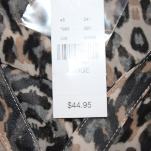 New York And Company Top NEW $45 Sz L Brown Black Animal Print 100% Poly Top