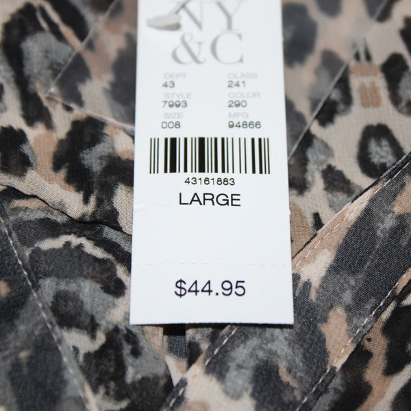 New York And Company Top NEW $45 Sz L Brown Black Animal Print 100% Poly Top