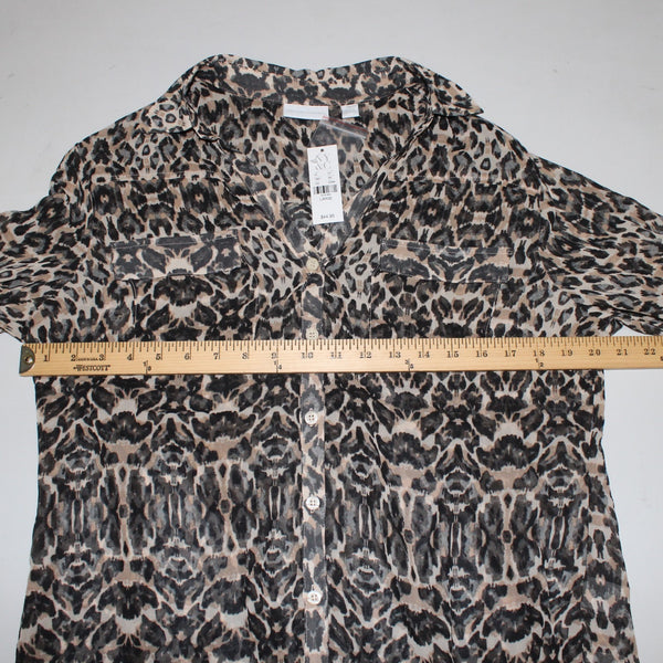 New York And Company Top NEW $45 Sz L Brown Black Animal Print 100% Poly Top