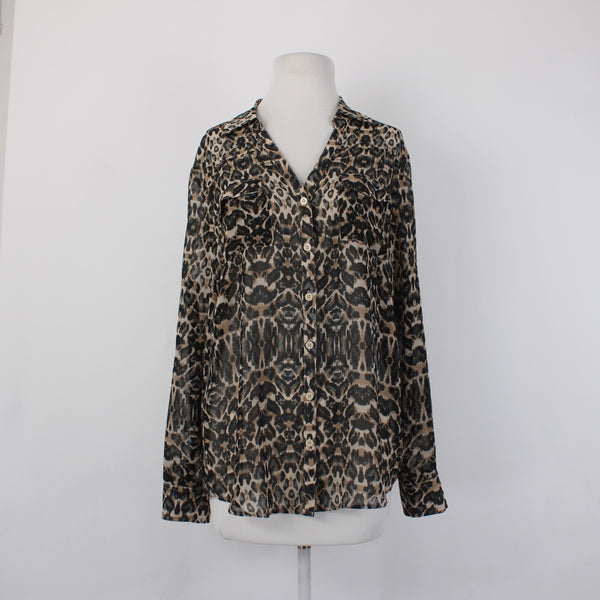 New York And Company Top NEW $45 Sz L Brown Black Animal Print 100% Poly Top