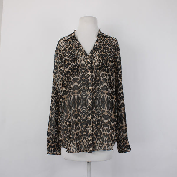 New York And Company Top NEW $45 Sz L Brown Black Animal Print 100% Poly Top