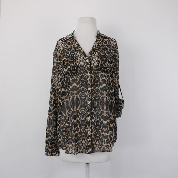 New York And Company Top NEW $45 Sz L Brown Black Animal Print 100% Poly Top