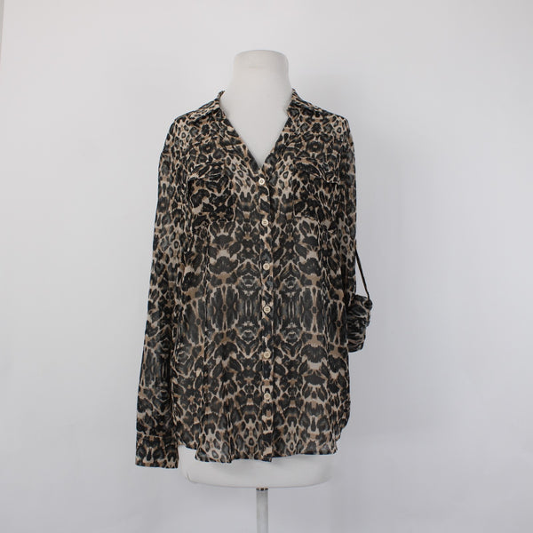 New York And Company Top NEW $45 Sz L Brown Black Animal Print 100% Poly Top