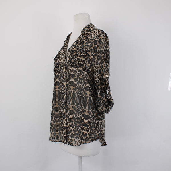 New York And Company Top NEW $45 Sz L Brown Black Animal Print 100% Poly Top