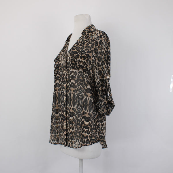 New York And Company Top NEW $45 Sz L Brown Black Animal Print 100% Poly Top