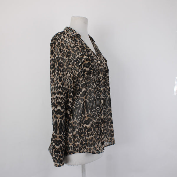 New York And Company Top NEW $45 Sz L Brown Black Animal Print 100% Poly Top