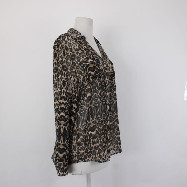 New York And Company Top NEW $45 Sz L Brown Black Animal Print 100% Poly Top