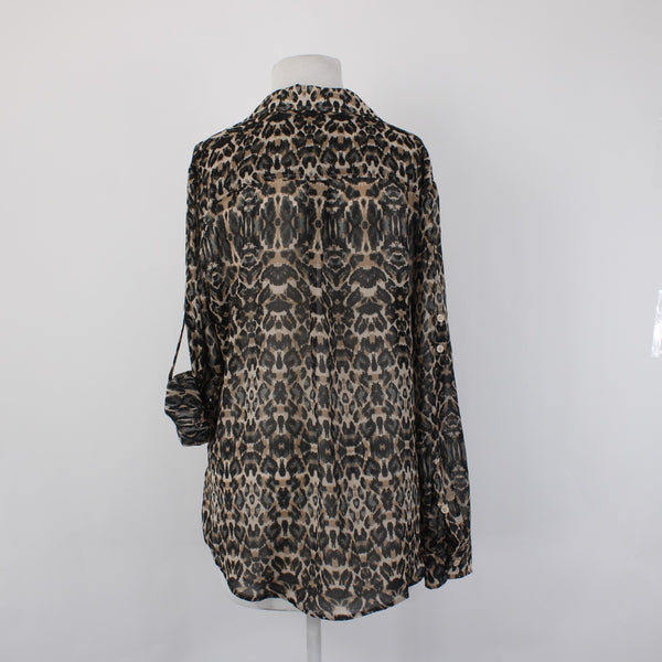 New York And Company Top NEW $45 Sz L Brown Black Animal Print 100% Poly Top