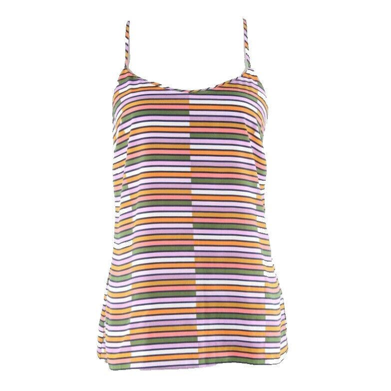 J Crew Sz 2 Coral Olive Multi Geometric Racerback 100% Polyester Top