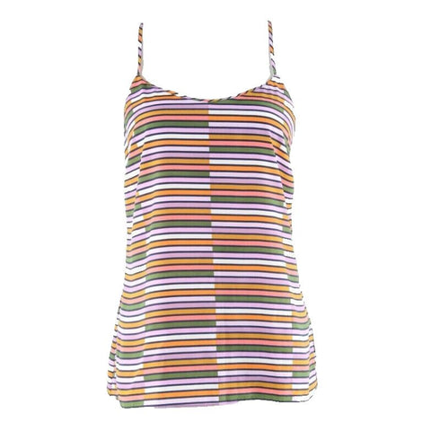 J Crew Sz 2 Coral Olive Multi Geometric Racerback 100% Polyester Top