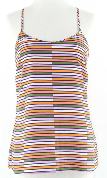J Crew Sz 2 Coral Olive Multi Geometric Racerback 100% Polyester Top