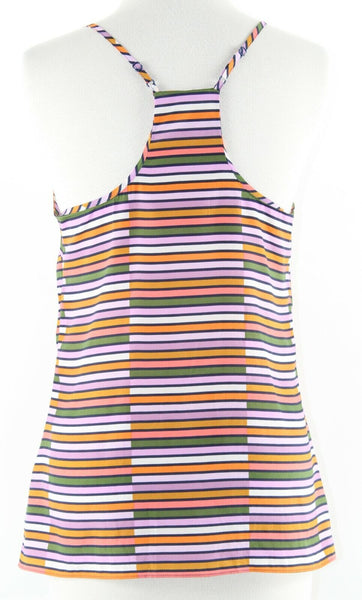 J Crew Sz 2 Coral Olive Multi Geometric Racerback 100% Polyester Top