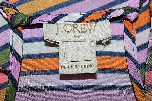 J Crew Sz 2 Coral Olive Multi Geometric Racerback 100% Polyester Top