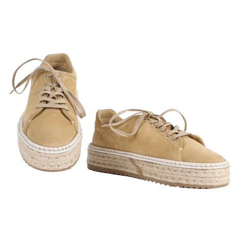 Rag & Bone NEW Sz 37.5 Camel Beige Casual Lace Up Platform Suede Jute Shoe