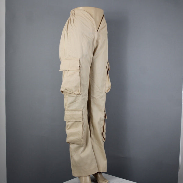 Varenne NEW Sz XS x 32 Tan Cargo Pockets Elastic Waist Lined No Fabric Pant