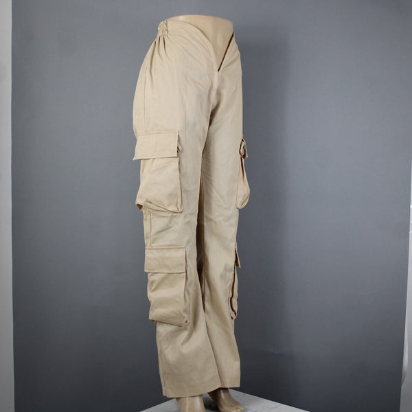 Varenne NEW Sz XS x 32 Tan Cargo Pockets Elastic Waist Lined No Fabric Pant