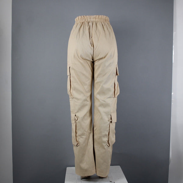 Varenne NEW Sz XS x 32 Tan Cargo Pockets Elastic Waist Lined No Fabric Pant