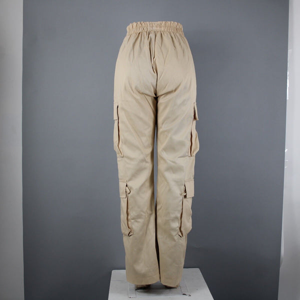 Varenne NEW Sz XS x 32 Tan Cargo Pockets Elastic Waist Lined No Fabric Pant