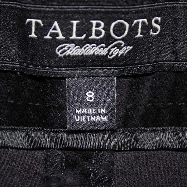 Talbots Pant Sz 8 x 31 Black Velveteen Straight Leg Cotton Lycra Pant
