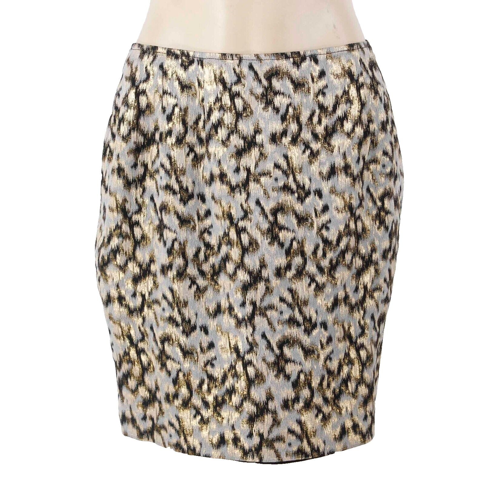 James Reva Classics NEW $44 Sz M Gold Foil Beige Black Tan Lined Pencil Skirt