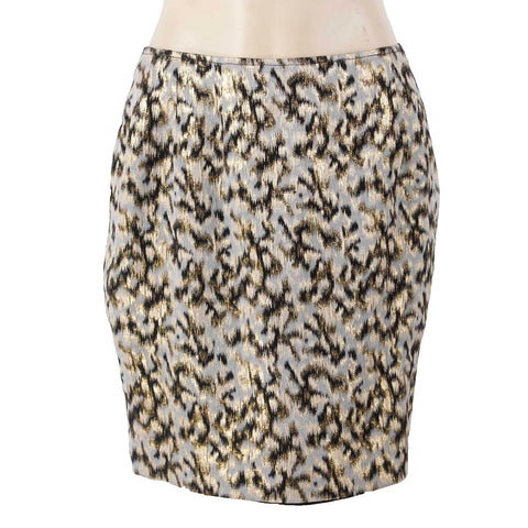 James Reva Classics NEW $44 Sz M Gold Foil Beige Black Tan Lined Pencil Skirt