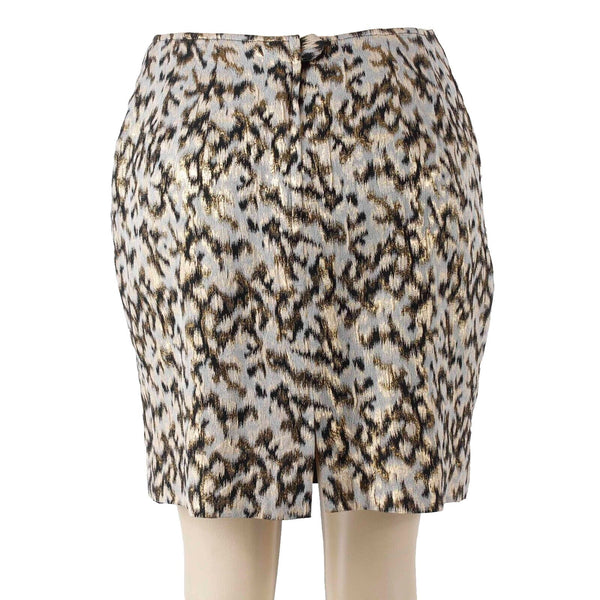 James Reva Classics NEW $44 Sz M Gold Foil Beige Black Tan Lined Pencil Skirt