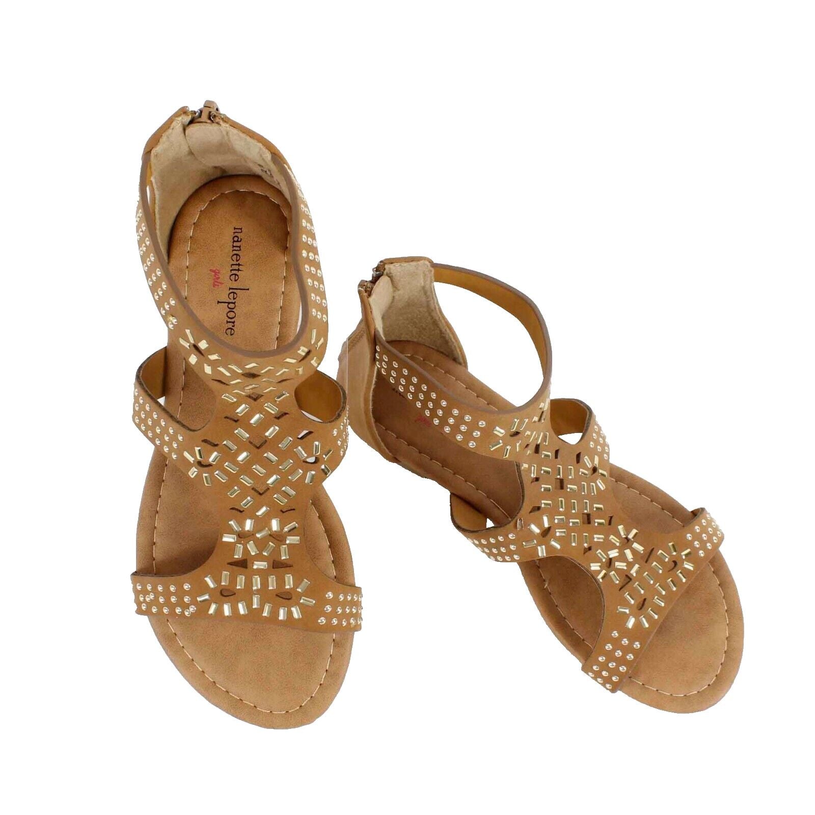 Nanette Lepore NEW $26 Sz 3 Girls Brown Gold Man Made Materials Sandals