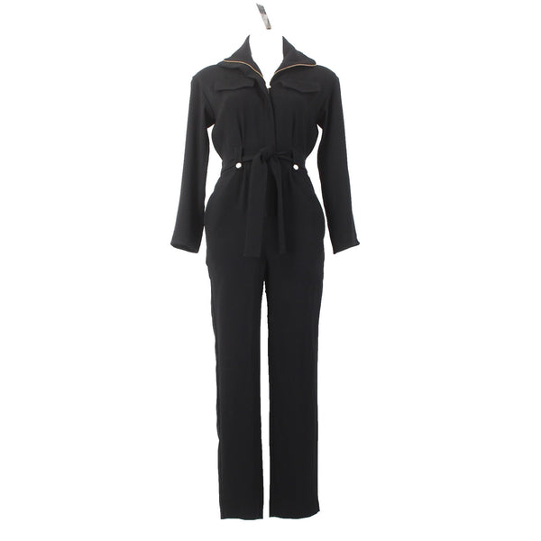 Maje Jumpsuit NEW $525 Pantalon Sz 34 Black Gold Hardware Acetate Poly Jumpsuit