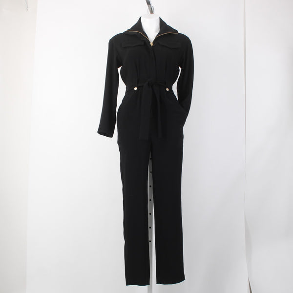 Maje Jumpsuit NEW $525 Pantalon Sz 34 Black Gold Hardware Acetate Poly Jumpsuit
