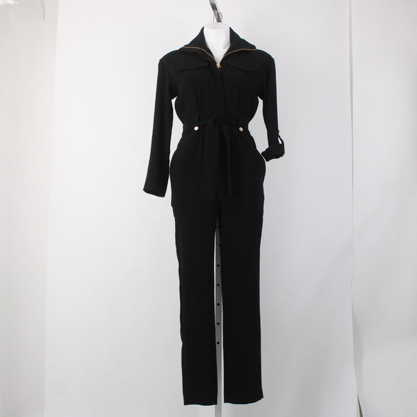 Maje Jumpsuit NEW $525 Pantalon Sz 34 Black Gold Hardware Acetate Poly Jumpsuit