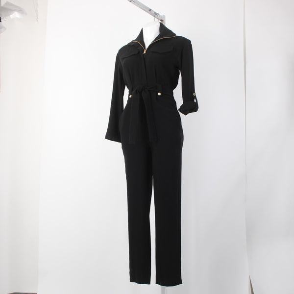 Maje Jumpsuit NEW $525 Pantalon Sz 34 Black Gold Hardware Acetate Poly Jumpsuit