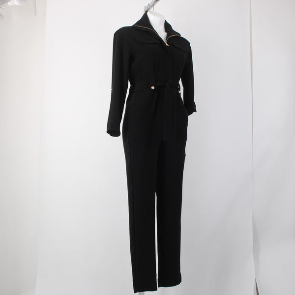 Maje Jumpsuit NEW $525 Pantalon Sz 34 Black Gold Hardware Acetate Poly Jumpsuit