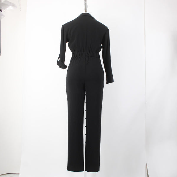 Maje Jumpsuit NEW $525 Pantalon Sz 34 Black Gold Hardware Acetate Poly Jumpsuit